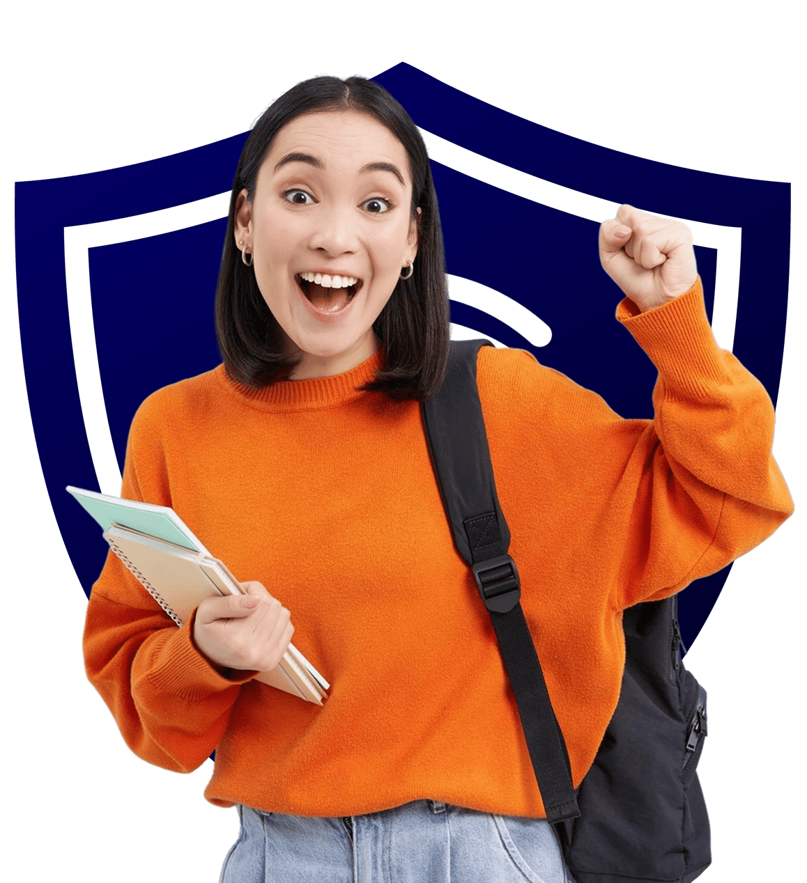 Excited student celebrating success